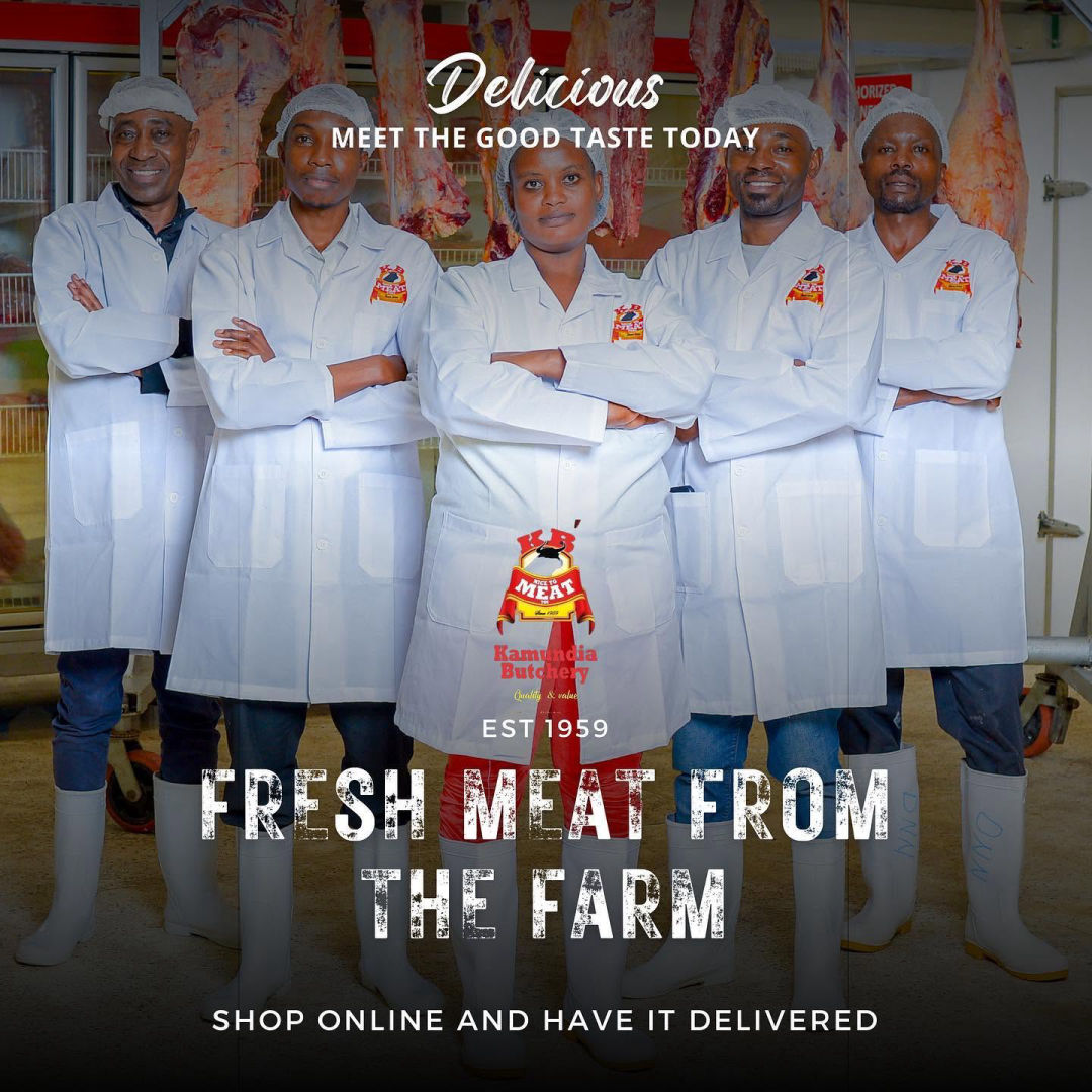 The Kamundia Butchery team in branded coats at City Market, Nairobi - butchers since 1959